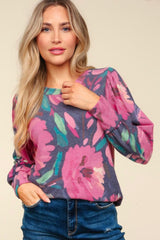 Magenta Brushed Floral Top