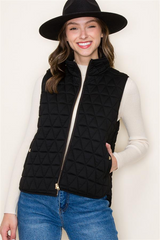 Black Quilted Zip Gold Button Vest