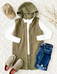 Olive Longline Quilted Vest