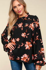 Floral Frill Mock Neck Blouse