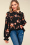 Floral Frill Mock Neck Blouse