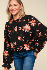 Floral Frill Mock Neck Blouse