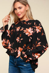 Floral Frill Mock Neck Blouse