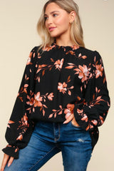 Floral Frill Mock Neck Blouse