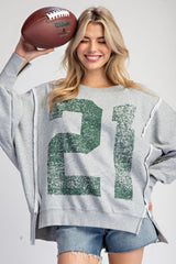 Oversized Faded Varsity Pullover Top