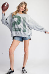 Oversized Faded Varsity Pullover Top