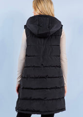 The Clarissa Long Hooded Side Zip Puffer Vests - 2 Colors!