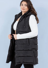 The Clarissa Long Hooded Side Zip Puffer Vests - 2 Colors!