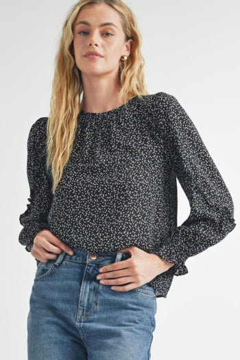 New Dreams Black Ditsy Floral Top