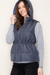 Charcoal Cinch Waist Hooded Vest