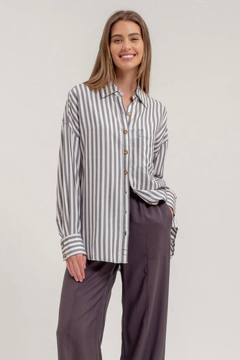 Buttoned Up Striped Tops - 2 Colors!