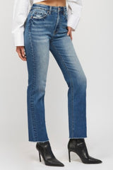 MICA Super High Rise Straight Leg Raw Hem Jeans