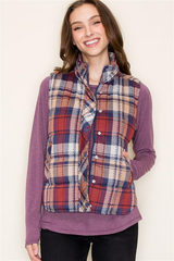 Cranberry & Navy Plaid Vest