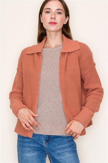 Terracotta Sunset Zip Sweater Jacket