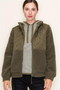 Olive Quilted Fleece Zip Up Jacket