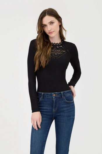 Black Lace Neckline Top