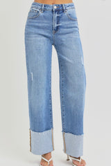 Medium Risen High Rise Wide Leg Cuffed Jeans