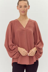 Draped Balloon Sleeve Blouse - 2 Colors!