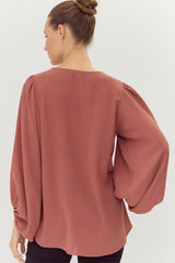 Draped Balloon Sleeve Blouse - 2 Colors!