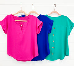 Split Neck Button Back Tops - 3 colors!