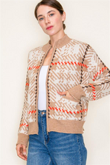 Wren Printed Zip Sweater Cardigan