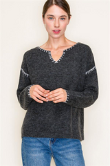 Stitch Notch Neckline Sweaters - 4 Colors!