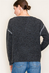 Stitch Notch Neckline Sweaters - 4 Colors!