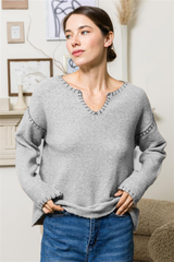 Stitch Notch Neckline Sweaters - 4 Colors!