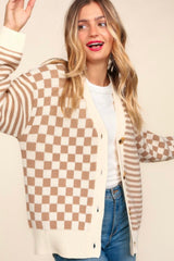 Checks & Stripes Taupe Cardigan