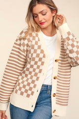 Checks & Stripes Taupe Cardigan