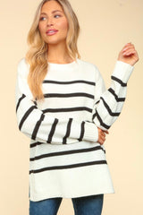 Relaxed Ivory & Black Striped Sweater