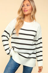 Relaxed Ivory & Black Striped Sweater