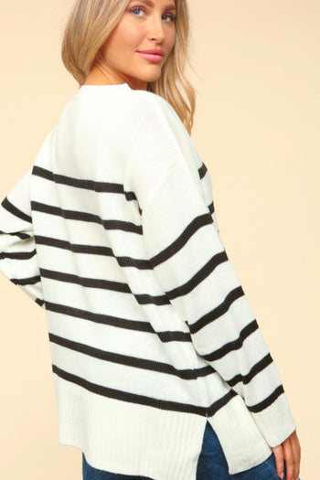 Relaxed Ivory & Black Striped Sweater