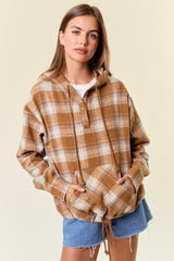 Brown Plaid Flannel Hoodie