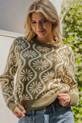 Retro Olive Floral Sweater