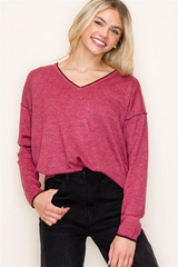 Contrast Rib Vneck Pullovers - 3 Colors!