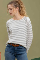 Cream Striped Ragan Top