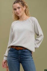 Cream Striped Ragan Top