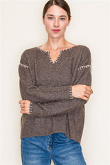 Stitch Notch Neckline Sweaters - 4 Colors!