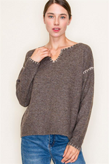 Stitch Notch Neckline Sweaters - 4 Colors!