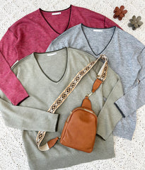 Contrast Rib Vneck Pullovers - 3 Colors!