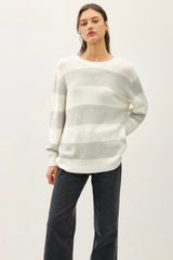 Gray Striped Ribbed Sweater