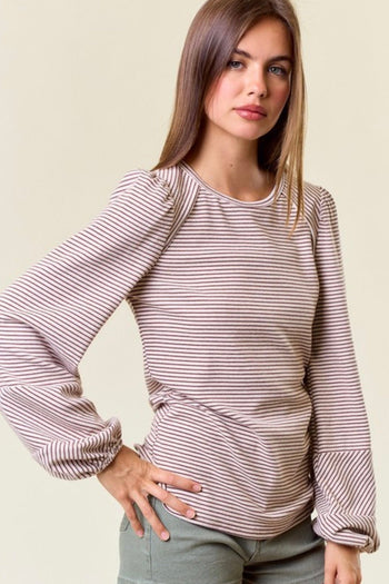 Oat & Brown Bubble Sleeve Top