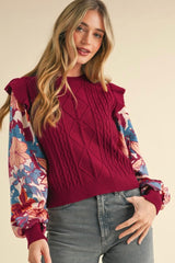 Magenta Floral Sleeve Sweater Top