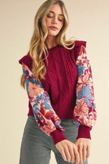 Magenta Floral Sleeve Sweater Top