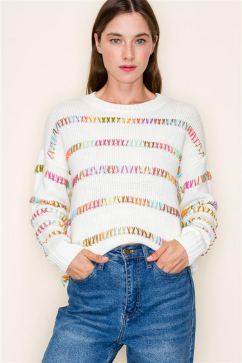 Pink Multicolor Stitched Sweater