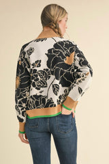 Floral Green Edge Zip Pullover