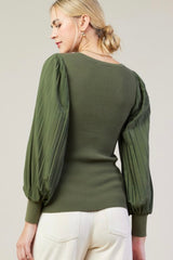 Olive Pleated Sleeve Top