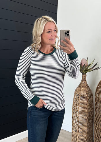 Green Striped Basic Top