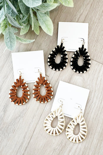 Teardrop Faux Leather Wrapped Earrings - 3 Colors!